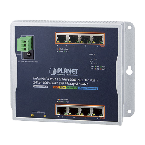 PLANET WGS-4215-8P2S Switch Industrial PoE Administrable de Pared Capa 2, 8 Puertos Gigabit PoE 802.3at y 2 Puertos 100/1000X SFP