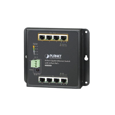 PLANET WGS-804HP Switch Industrial No Administrable, Múltiple Montaje (Pared, Riel DIN y Magnético), 8 Puertos Gigabit con 4 puertos PoE 802.3at, Hasta 120 W.