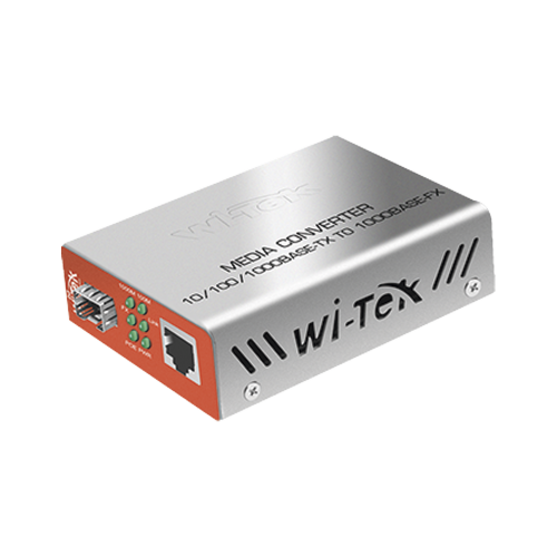 WI-TEK WI-MC-111GP Convertidos de medios, 1 puerto RJ45 100/1000 Mbps PoE Out 802.3af/at, 1 SFP 1000Mbps, hasta 25 Km