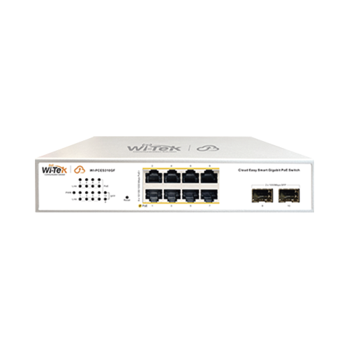 WI-TEK WI-PCES310GF Switch Administrable PoE, 8 puertos PoE af/at Gigabit, 2 x SFP Gigabit, Administración Cloud Gratuita, Presupuesto 120 W
