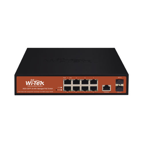WI-TEK WI-PMS310GF-ALIEN Switch Administrable de 8 puertos Gigabit Ethernet con PoE 802.3 af/at y 24V Pasivo + 2 SFP Gigabit, 150 W