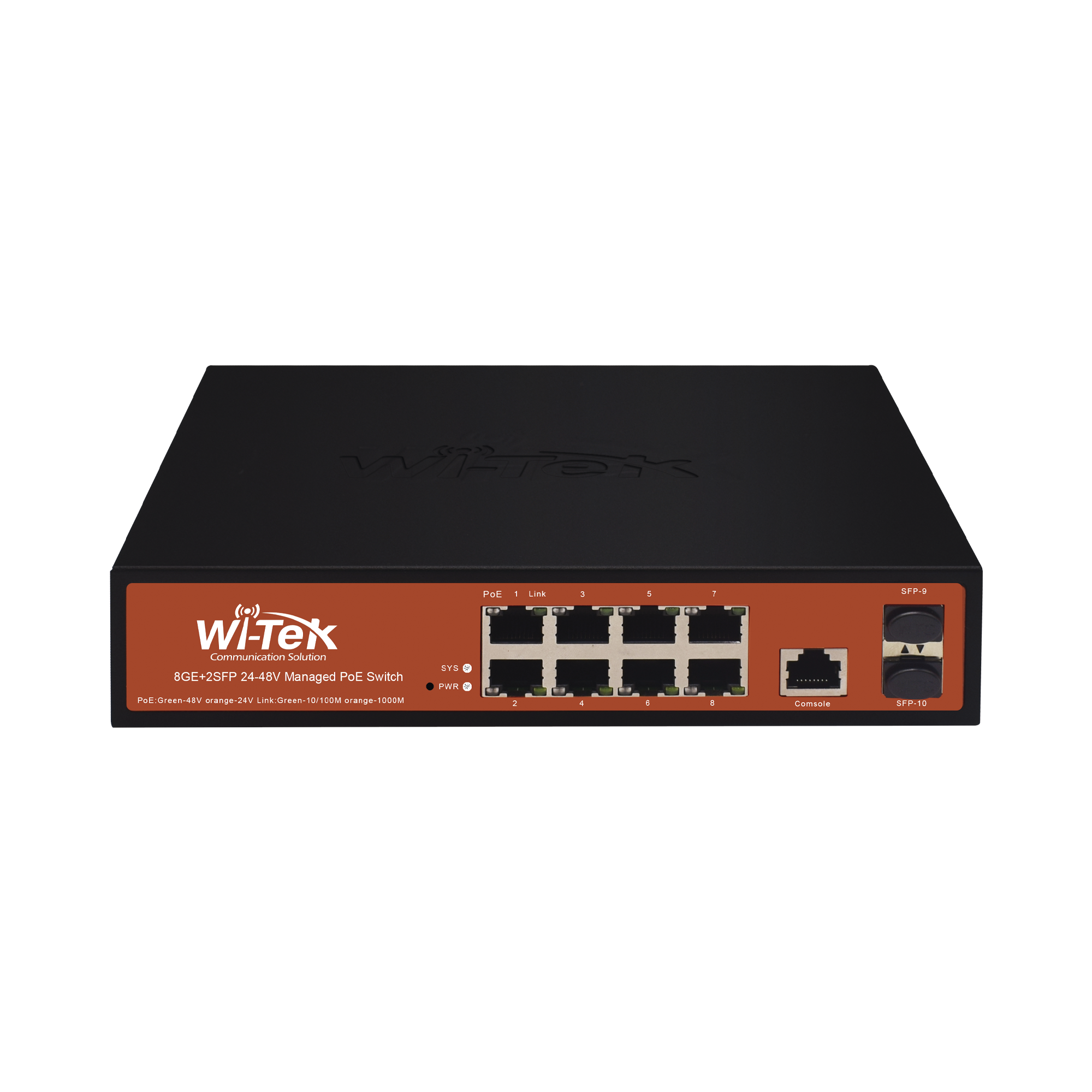 WI-TEK WI-PMS310GF-ALIEN Switch Administrable de 8 puertos Gigabit Ethernet con PoE 802.3 af/at y 24V Pasivo + 2 SFP Gigabit, 150 W