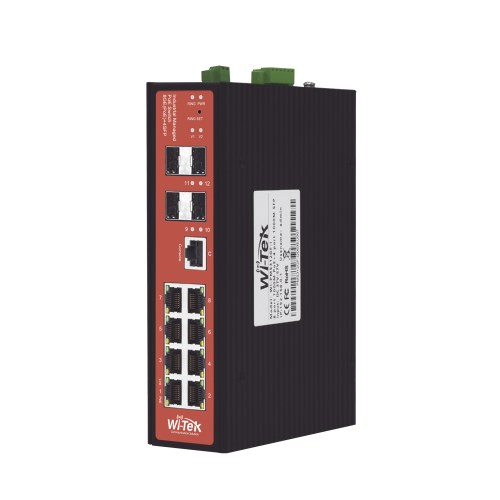 WI-TEK WI-PMS312GF-I Switch Industrial 8 puertos, Administrable PoE, Puerto 1-2 PoE 24V/48V, Puertos 3-8 puertos 802.3 af/at/bt, Presupuesto máx 240 W