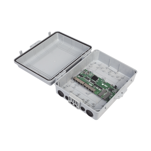 WI-TEK WI-PS310GFR-O Switch WISP/FTTx con 7 puertos PoE inverso de 24V Pasivo (PoE in), 1 puerto PoE out de 24V + 2 SFP, Integrado con Gabinete NEMA IP67 para exterior