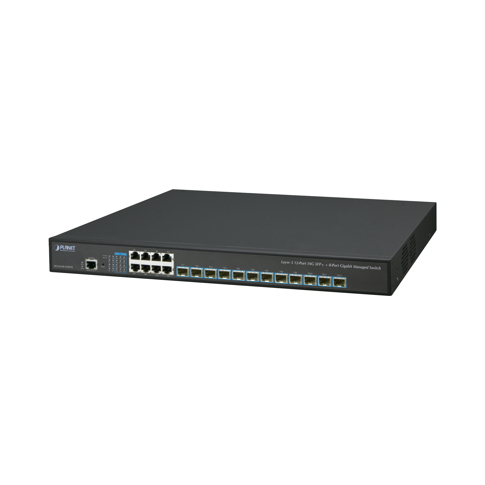 PLANET XGS-6350-12X8TR Switch Administrable Capa 3, 12 Puertos SFP de 10G, 8 Puertos 10/100/1000T, Con Alimentación Redundante (2 Fuentes de Alimentación AC).
