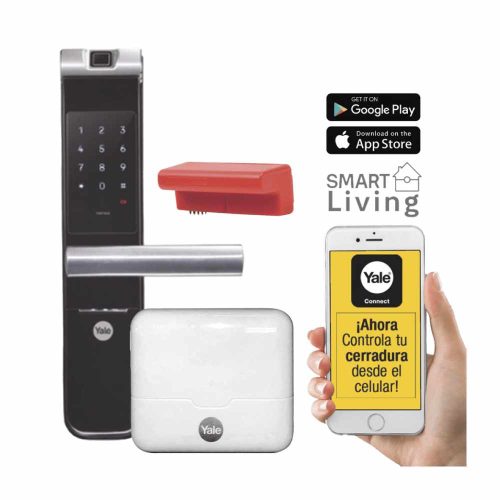 YALE-ASSA ABLOY KIT CERRADURA CON MANIJA YMF40A Y HUB, APERTURA POR, CÓDIGO, BIOMETRÍA Y APERTURA POR SMARTPHONE, PARA PUERTAS DE 35 A 90 MM DE ESPESOR, MX81861