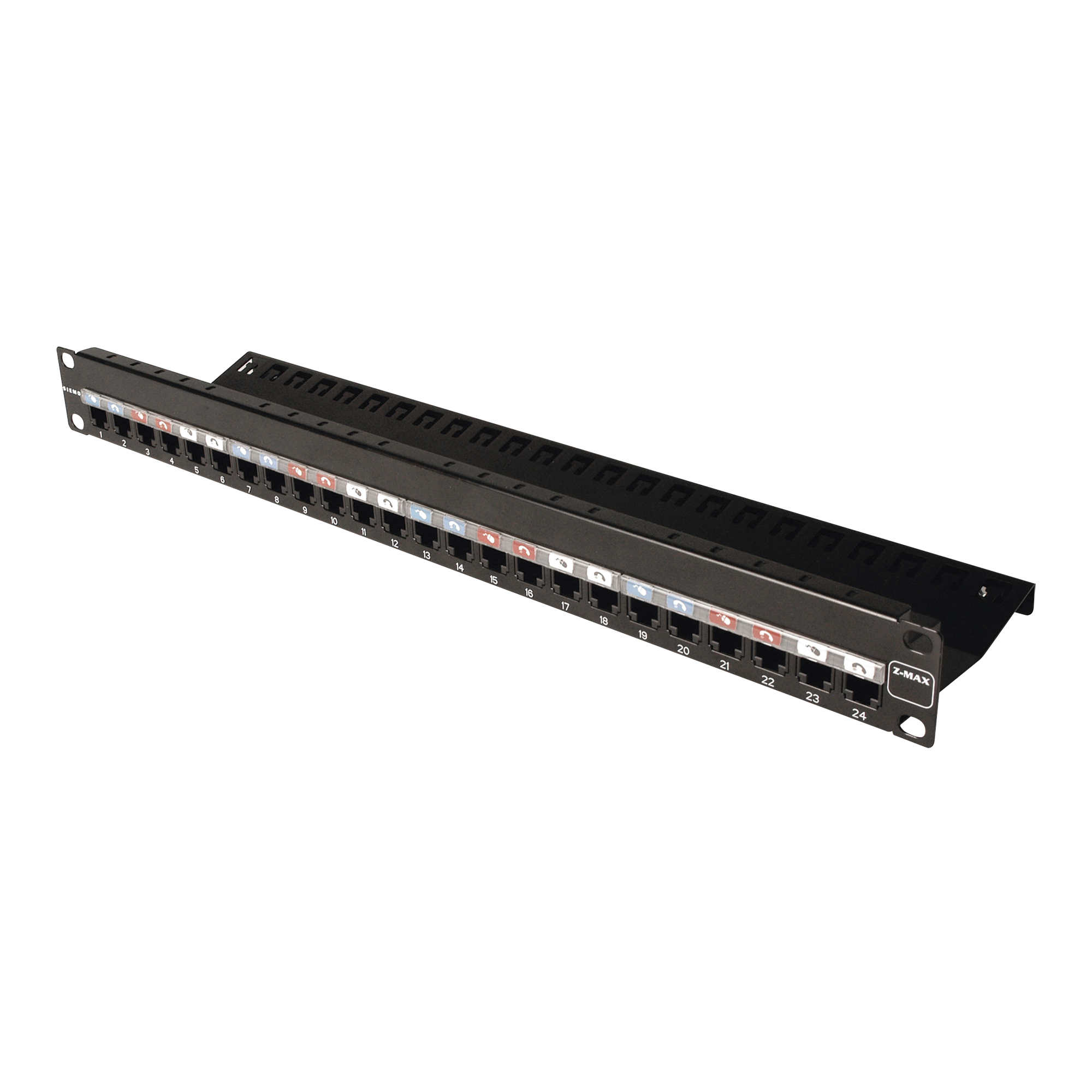 SIEMON Z-PNL-24E Patch Panel Z-MAX, de 24 puertos, Modular (vacío), Plano, 1UR