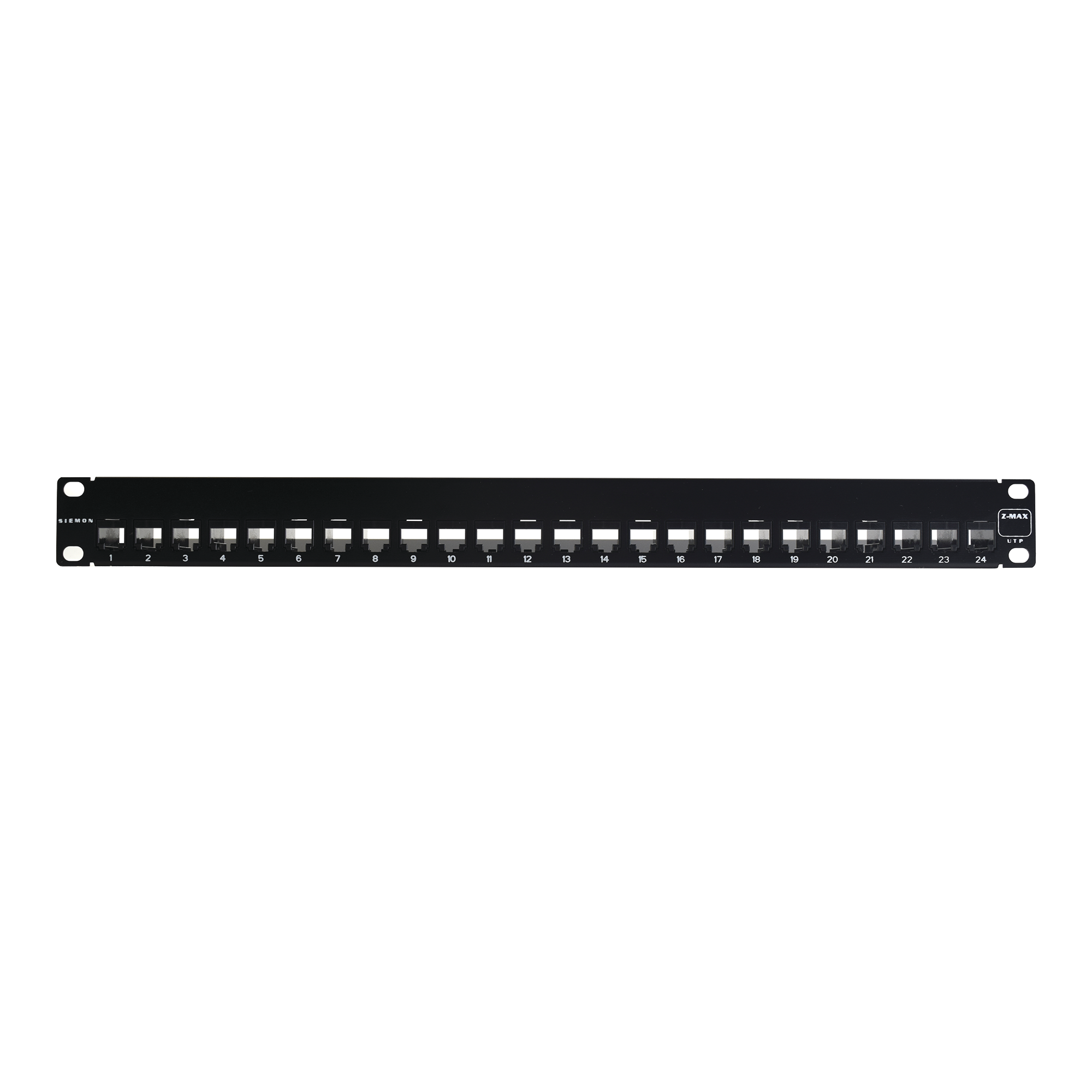 SIEMON Z6-PNL-24K Patch Panel UTP Z-MAX de 24 puertos, Precargado con Jacks Categoría 6, Plano, 1UR