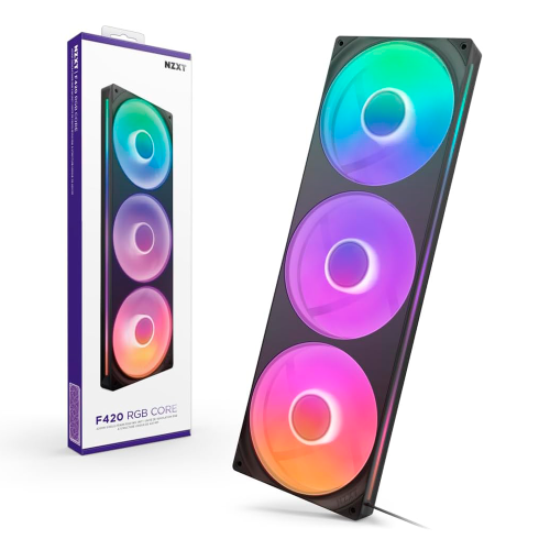 Unidad de Ventilador Monocasco NZXT F420 RGB Core, De un Solo Marco, 420mm, 3 Ventiladores RGB de 140mm, Control de Velocidad e Iluminación, Alta presión Estática y Flujo de Aire, RF-U42HF-B1/ NAVIDAD
