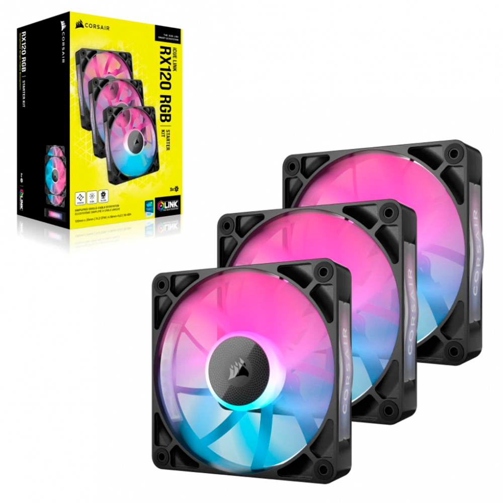 Ventilador Corsair RX120 RGB PWM, 120mm, 400-2100RPM, Negro, 3 Piezas, CO-9051018-WW