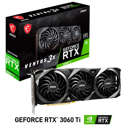 Tarjeta de Video Nvidia GeForce RTX 3060 TI, MSI Ventus 3X OC LHR, 912-V397-246, 3 AÑOS DE GARANTIA NACIONAL