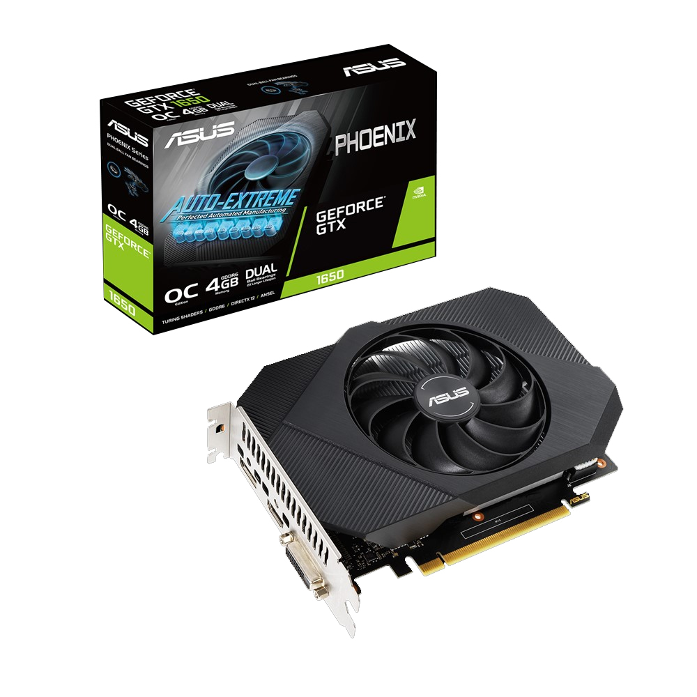 Tarjeta de video NVIDIA GeForce GTX 1650 4GB GDDR6, Asus Phoenix Single FAN, HDMI, DP, DVI - PH-GTX1650-O4GD6, 3 AÑOS DE GARANTIA NACIONAL