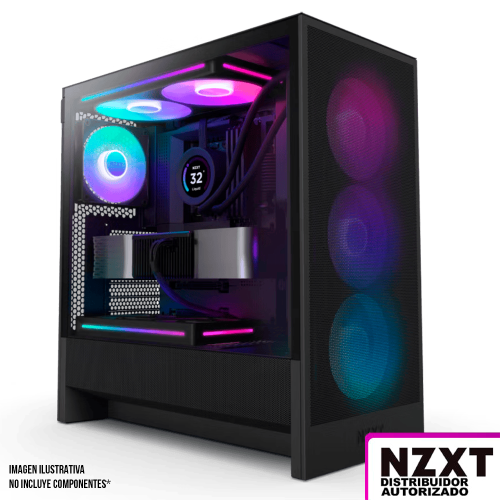 Gabinete NZXT H5 FLOW RGB Negro, Versión 2024, Cristal Templado, Mid-Tower/ Sin Fuente, USB Tipo C, 1 Ventilador F360 CORE + 1 Ventilador IncluidosF120Q, CC-H52FB-R1, 2024H7