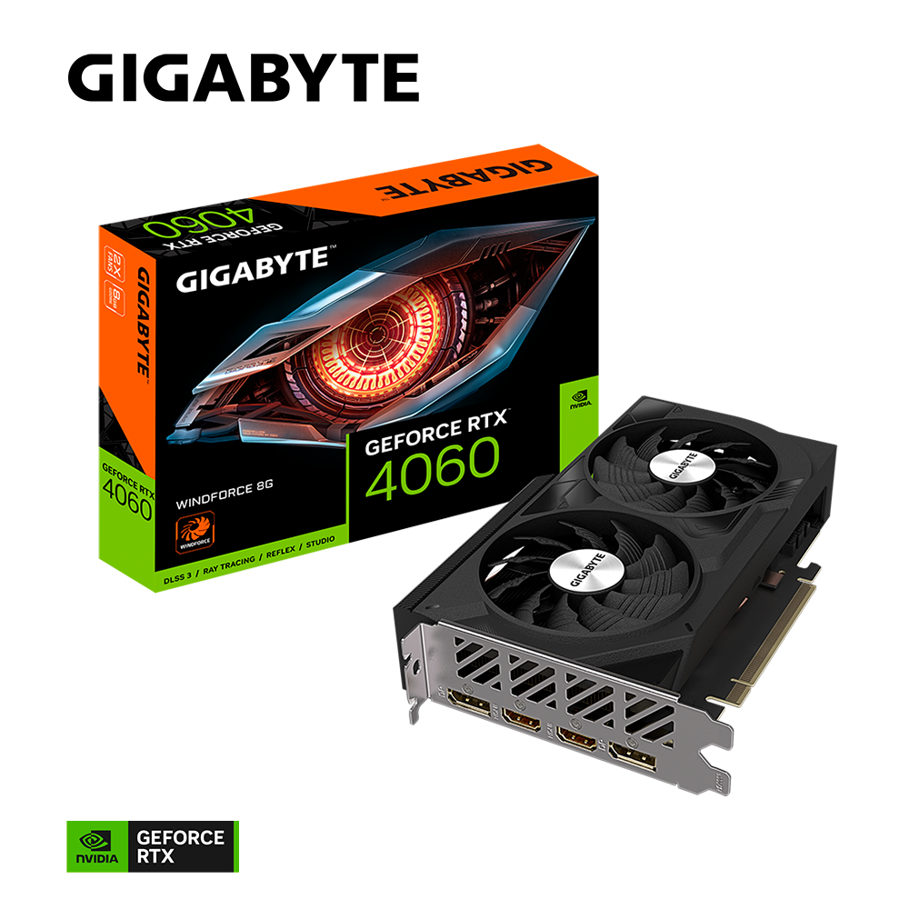 Tarjeta de Video GIGABYTE NVIDIA GeForce RTX 4060 WINDFORCE, 8GB, 128-bit GDDR6, PCI Express 4.0, GV-N4060WF2-8GD