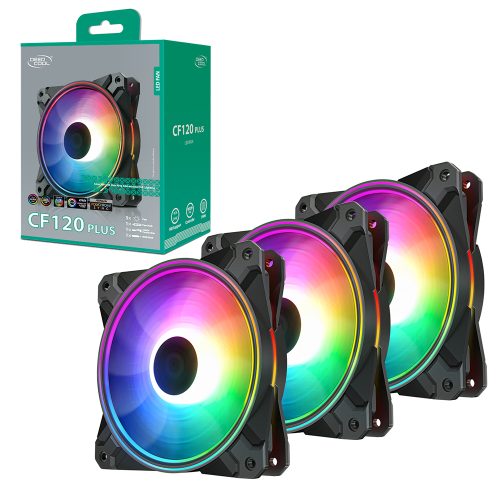 Kit de 3 Ventiladores Deepcool CF 120 PLUS RGB, 3x120mm, Compatibles Aura Sync, DP-F12-AR-CF120P-3P