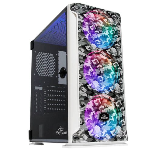 Gabinete Yeyian Hollow 2500 White/ ATX, Cristal Templado, Sin Fuente - Incluye 3 Ventiladores RGB 120mm Frontal, YGH-49704