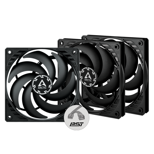 Kit de Ventiladores ARCTIC P12 SLIM (paquete de 3), 120mm, De alto rendimiento, 300-2100RPM, Optimizado para la presión estática, Negro, ACFAN00275A