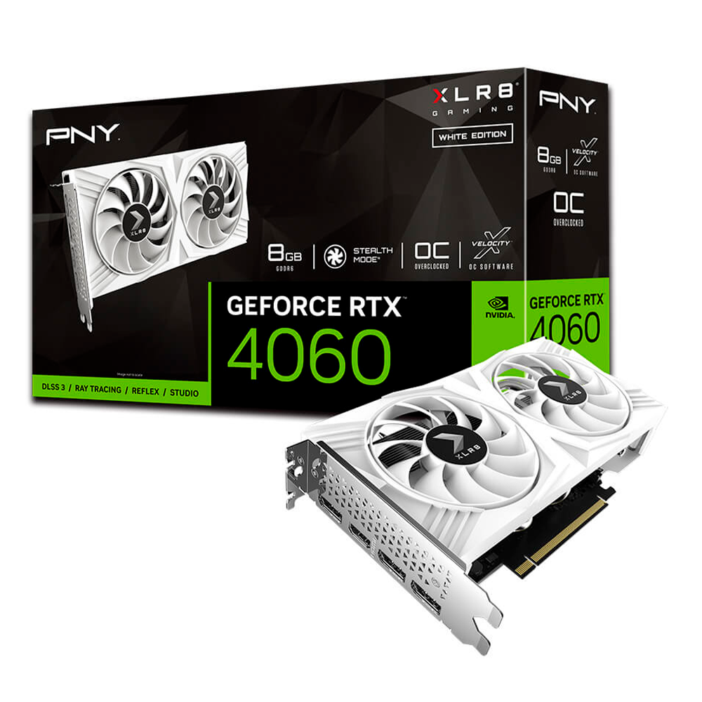 Tarjeta de Video PNY NVIDIA GeForce RTX 4060 OC XLR8 VERTO, White, 8GB, 128-bit GDDR6, PCI Express x16 4.0, VCG40608DFWXPB1-O