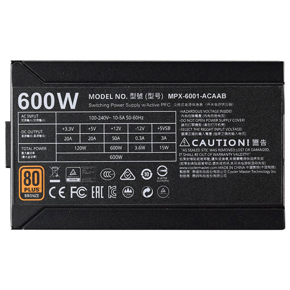 Fuente de poder Cooler Master MPX-6001-ACAAB-US, 600W, 80 Plus Bronze - Image 5