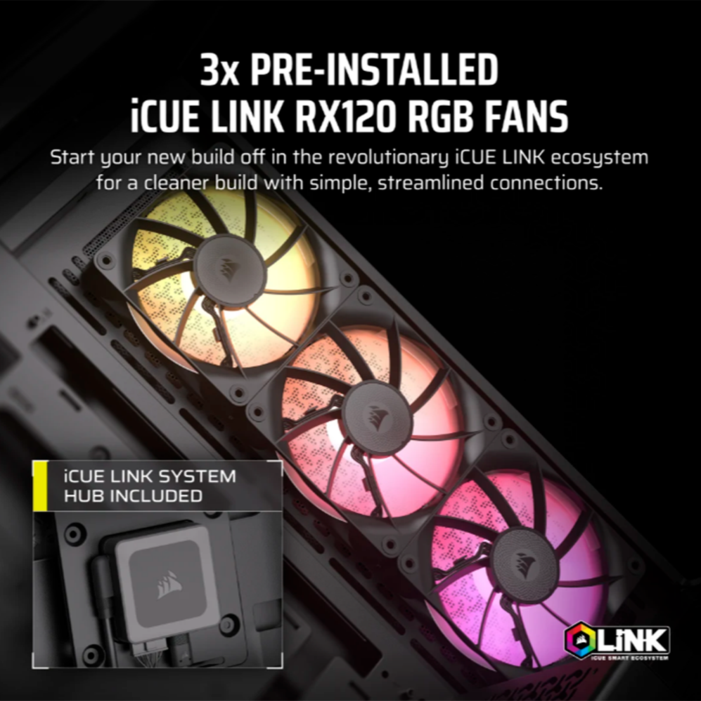 Gabinete Corsair Icue Link 3500X RGB, Midi-Tower, Mini-ITX/Micro-ATX/ATX/E-ATX, USB 3.2, Sin Fuente, 3 Ventiladores iCUE LINK RX120 RGB Instalados, Negro, CC-9011280-WW - Image 2