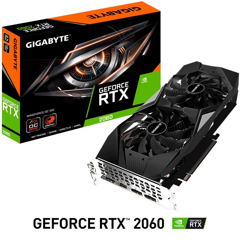 Tarjeta de Video Nvidia GeForce RTX 2060, 12GB GDDR6, Gigabyte - GV-N2060WF2OC-12GD, 3 AÑOS DE GARANTIA NACIONAL