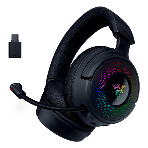Diadema Gamer Razer Kraken V4 Wireless, Inalámbricos, 2.4GHz, USB, Micrófono de Banda Ancha, Altavoces de 40 mm, Ajuste Rápido de Volumen, Iluminación RGB en 9 Zonas, Para PC, Mac, PS5, RZ04-05170100-R3U1