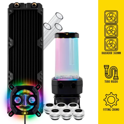 Kit de Sistema de Enfriamiento Liquido Corsair Hydro X Series Hard 360mm Chrome, Bomba Personalizada, Intel y AMD