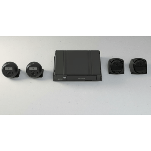 HIKVISION AE-MD5043-SD/I/GLF/KIT Kit DVR Móvil, 2 Cámaras Interior + 2 Cámaras Exterior, (1080p), 4 Canales TURBOHD, Tecnología IA Integrada, Soporta 4G, GPS, Sensor G, Soporta 2 Memorias SD (512 GB total)