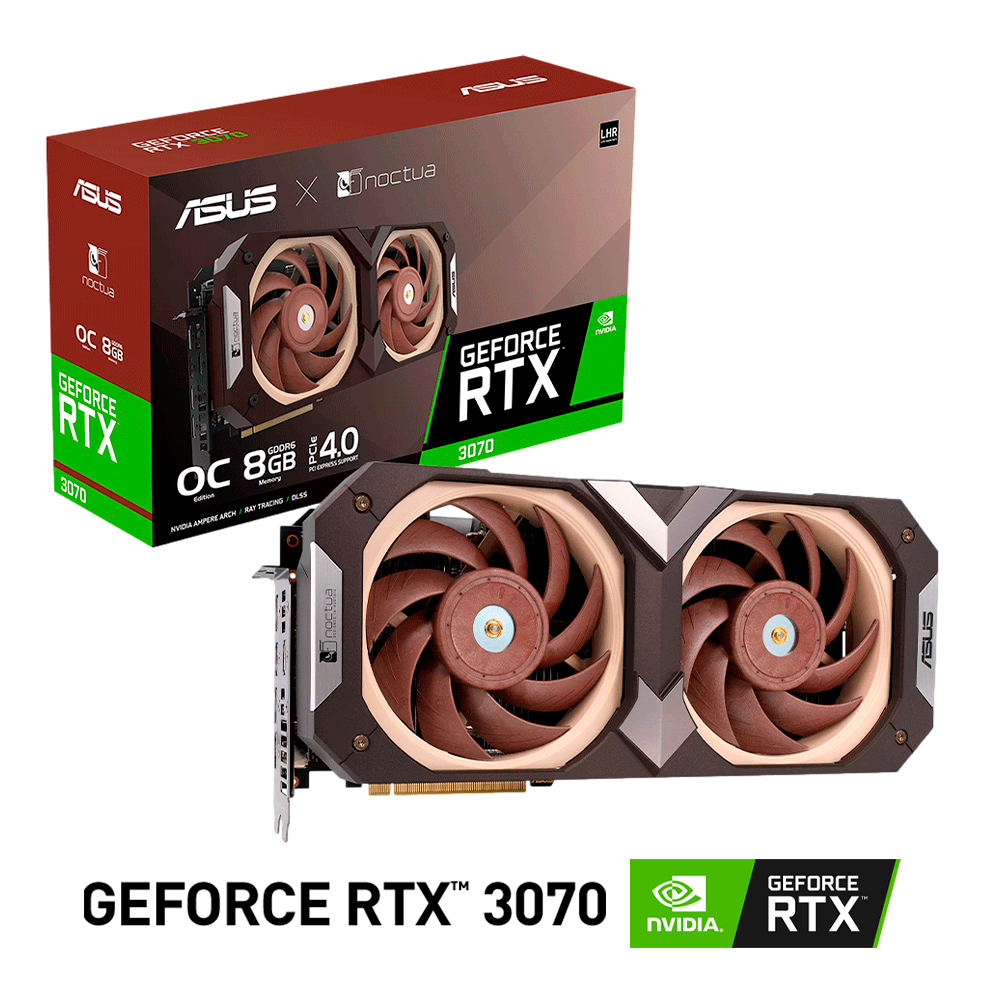 Tarjeta de Video Nvidia GeForce RTX 3070 8GB, Asus OC NOCTUA EDITION LHR, RTX3070-O8G-NOCTUA, 3 AÑOS DE GARANTIA NACIONAL, GX23