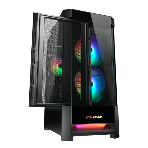 Gabinete Cougar DUOFACE RGB, Doble panel frontal: Malla y RGB, Cristal Templado, RGB, Excelente Flujo de Aire, Negro, 385ZD10.0001