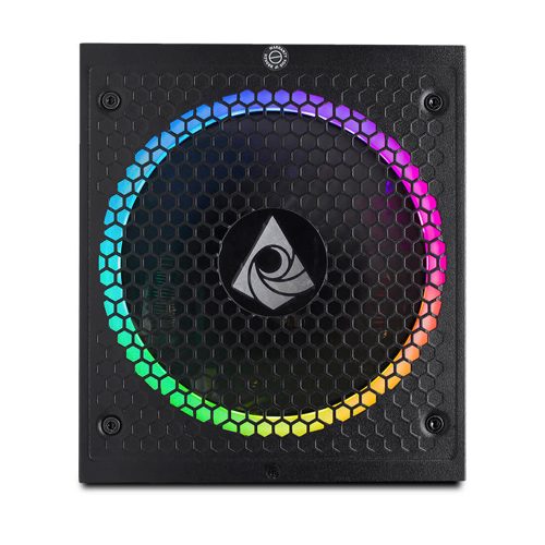 Fuente de poder Munfrost Power Box RGB 550W, Certificación 80+ GOLD, FULL MODULAR, Ventilador silencioso 140mm inteligente, Protecciones eléctricas/ NAVIDAD