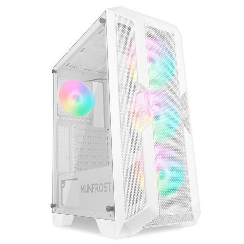 Gabinete Munfrost LUFT Blanco, Cristal templado, ARGB Sync, Control de ventiladores, ATX - Micro ATX - Mini ITX, 4 Ventiladores ARGB incluidos/