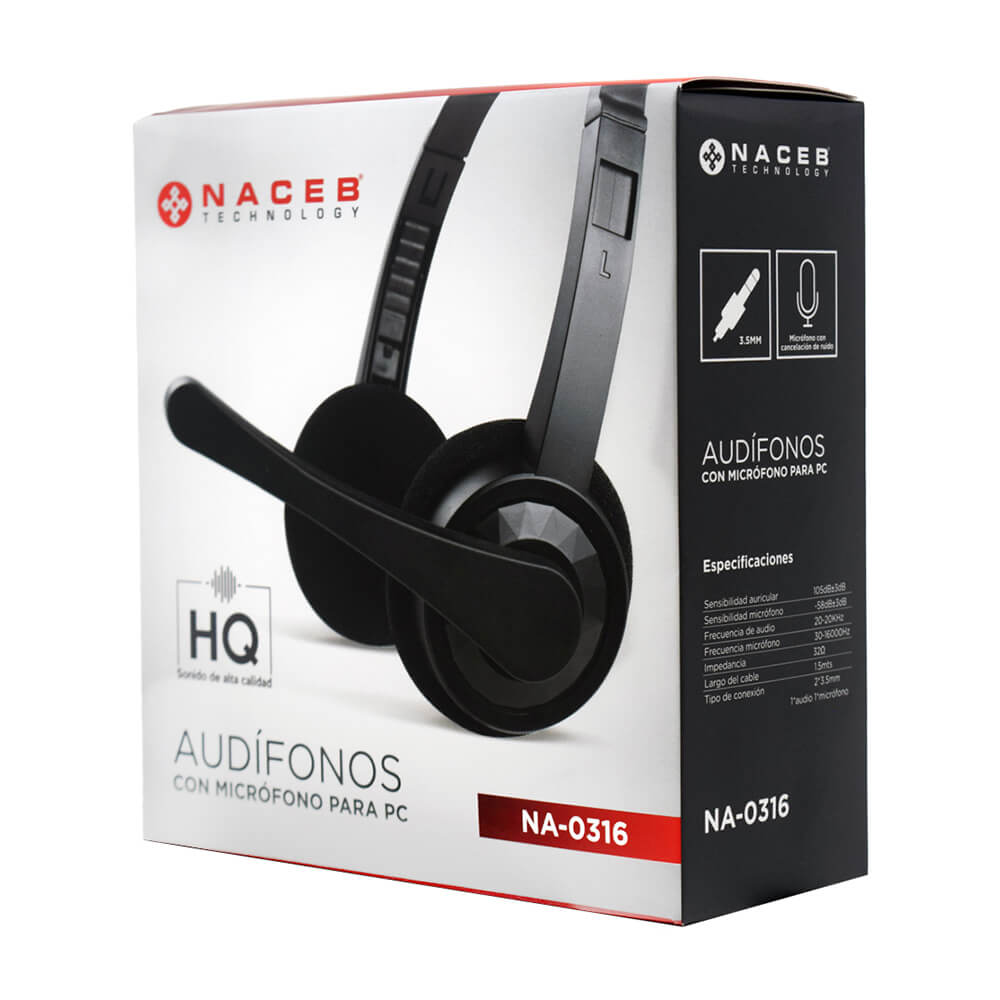 Diadema Naceb NA-0316 Negra Microfono Alambrica Estereo 2x3.5mm - Image 4