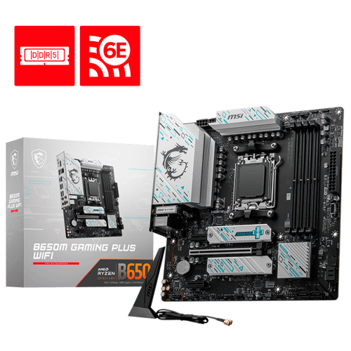 Tarjeta Madre MSI B650M Gaming Plus WiFi, AM5, mATX, DDR5 /PCIe 4.0, M.2, SATA 6Gb/s, USB 3.2 Gen 2, HDMI/DP, Wi-Fi 6E, Bluetooth 5.3, B650M GAMING PLUS WIFI