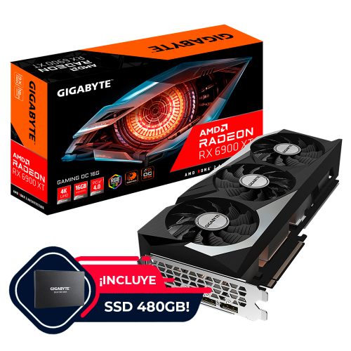 Tarjeta de video Radeon RX 6900 XT 16GB GDDR6, GIGABYTE GAMING OC, HDMI, DP, PCI-e 4.0, Nuevo Chip RDNA 2, GV-R69XTGAMING OC-16GD, 3 AÑOS DE GARANTIA NACIONAL, GRATIS! SSD GP-GSTFS31480GNTD