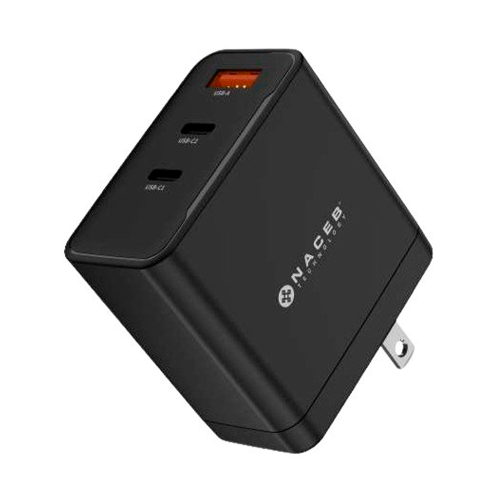 CARGADOR DE PARED NACEB NA-0144 GAN, PUERTOS USB-A Y DOBLE USB-C, POTENCIA DE 65W, NA-0144