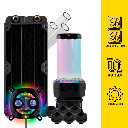 Kit de Sistema de Enfriamiento Liquido Corsair Hydro X Series Hard 240mm Black, Bomba Personalizada, Intel y AMD