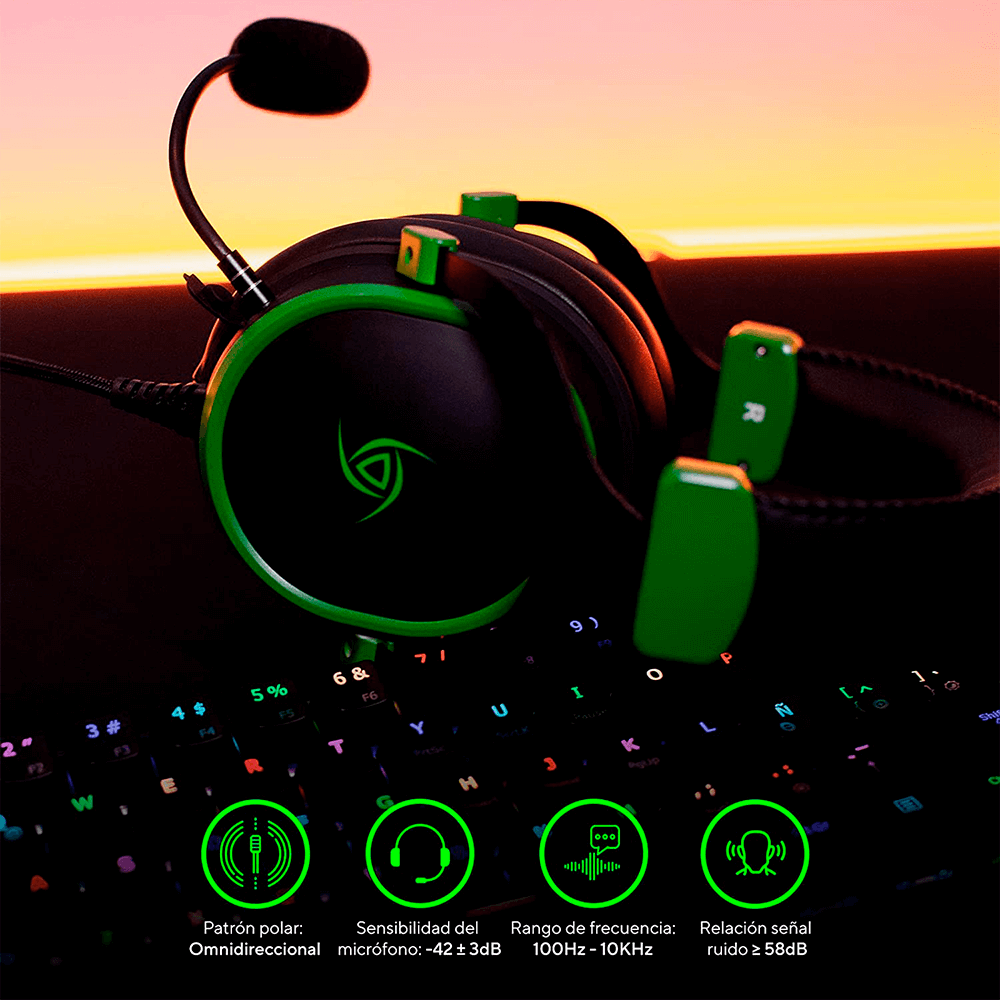 Diadema Gamer VSG SINGULARITY Z BLACK, Alámbricos Micrófono USB, LED, Verde con Negro, VG-ZHP725-BLK - Image 5
