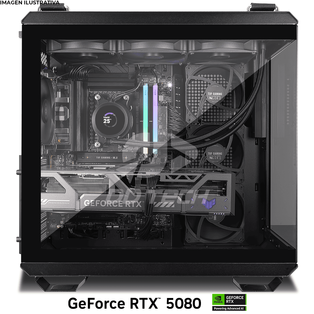 Computadora PRIDE GAMING PBA CRONOS, NVIDIA GeForce RTX 5080 TUF, AMD RYZEN 7 9800X3D, 64GB RAM, 4TB SSD M.2 NVMe 6000 MT/s, ENF. LIQ. 360MM RGB, 1000W 80+ GOLD, INCLUYE WIFI Y BT - Image 3