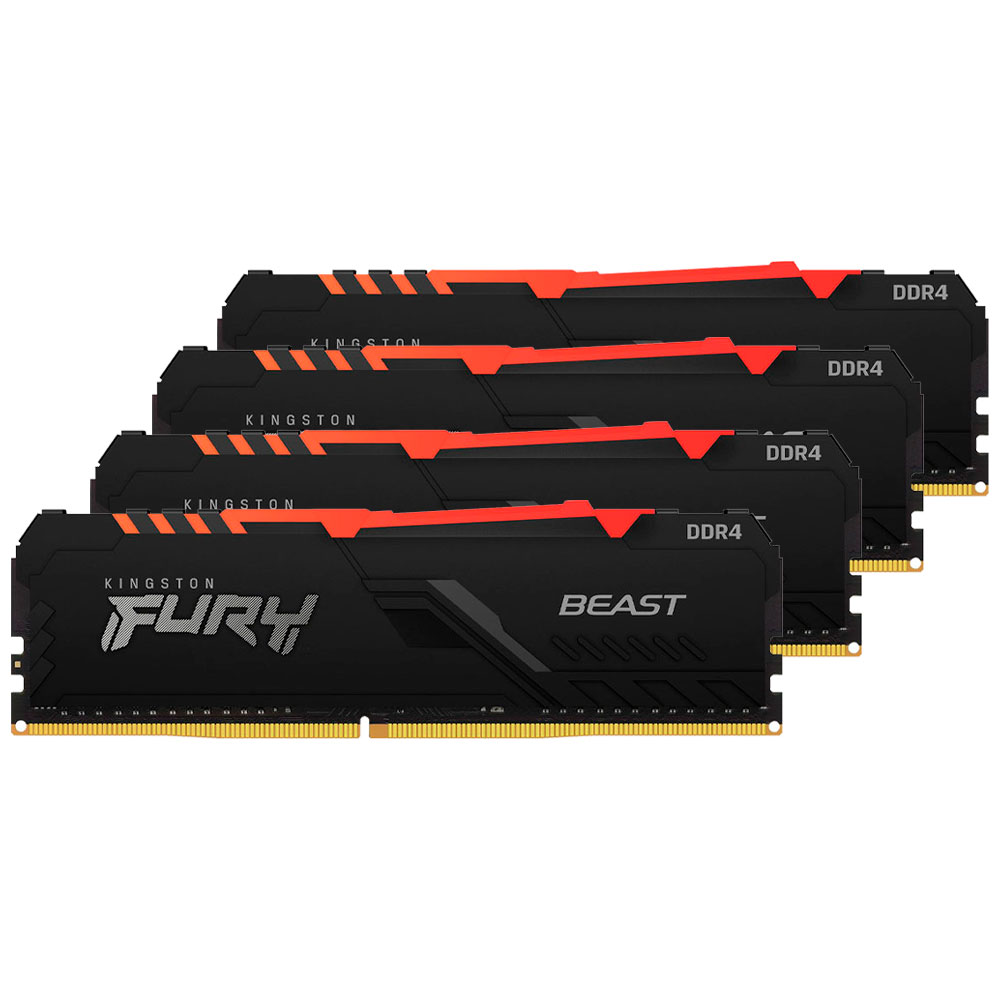 Memoria RAM DDR4 64GB 2666MHz Kingston Fury Beast RGB, Kit 4x16GB Negro KF426C16BB1AK4/64 /MAX. 1 X CLIENTE