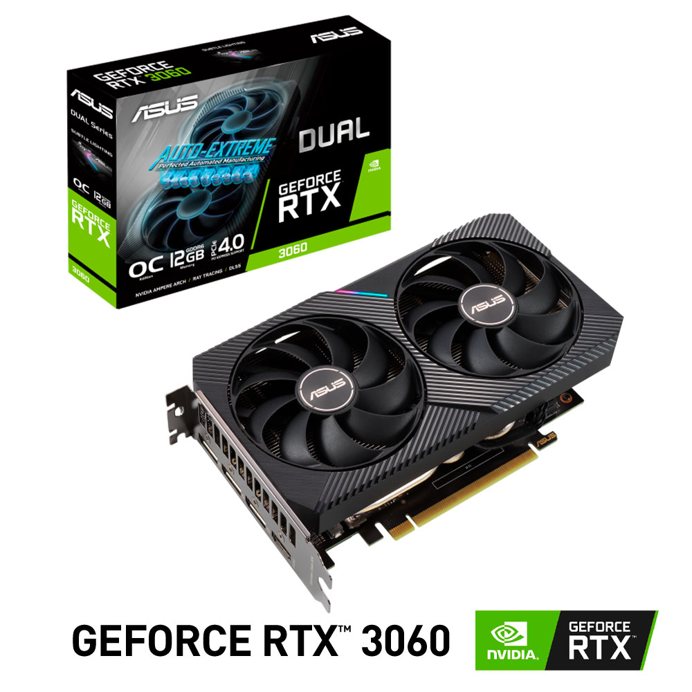 Tarjeta de Video Nvidia GeForce RTX 3060, 12GB GDDR6, ASUS-DUAL-RTX3060-O12G, 3 AÑOS DE GARANTIA NACIONAL