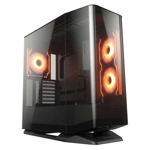 Gabinete Gamer Cougar FV270 RGB, E-ATX Case, 420mm GPU Compatible, Ventiladores ARGB PWM Integrados, Prisma de luz, Eje RGB, Protector de Filtro, Negro, Soporte sin Herramientas, 3858M60.0005