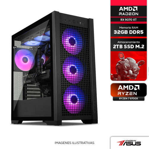 Computadora PRIDE GAMING PBA LION, RADEON RX 9070 XT, AMD RYZEN 7 9700X, 32GB RAM, 2TB SSD M.2 NVMe 6000MB/S, ENF. LIQ. 360MM RGB, 850W 80+ GOLD, INCLUYE WIFI Y BLUETOOTH