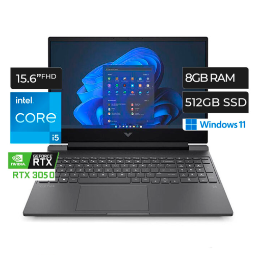 Laptop Gamer HP Victus 15-FA0033DX, NVIDIA GeForce RTX 3050, Intel Core i5-12450H, 15.6, 1920x1080 Full HD, 8GB, 512GB SSD, Windows 11 Home, Inglés, 15-FA0033DX