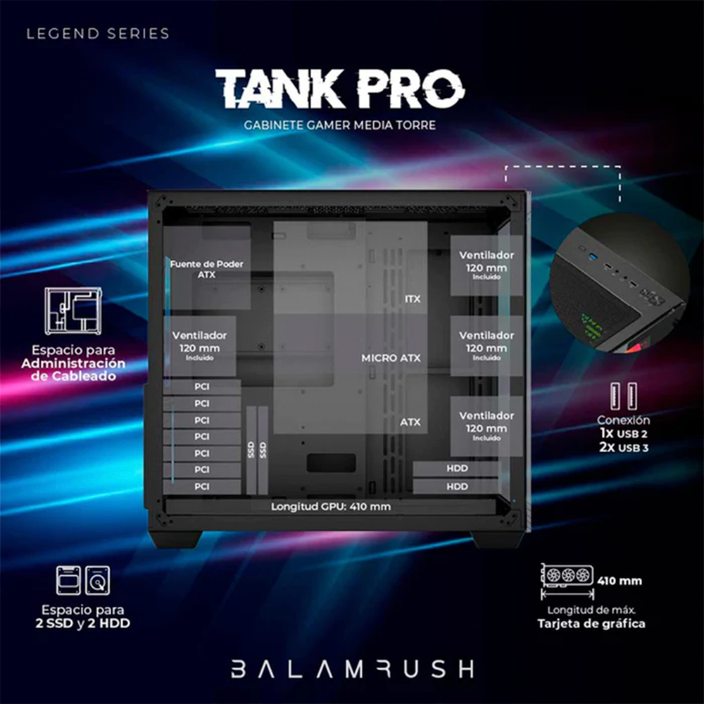 Gabinete Gamer BALAM RUSH Tank Pro GM930, 4 Fan, Cristal Templado, Negro, BR-935944 - Image 3