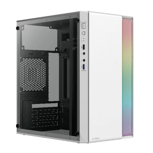 Gabinete ACTECK FUSION II GI440 Micro Tower, White, Micro ATX. Mini ITX, RGB, USB 3.0, Fuente 500W, AC-935760