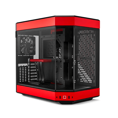 Gabinete HYTE Y60, Mid-Tower ATX, 3x 120mm ventiladores pre instalados, Vidrio Templado panorámico de Doble cámara con Cable Elevador PCIE 4.0 Incluido, Color Negro con Rojo, CS-HYTE-Y60-BR/