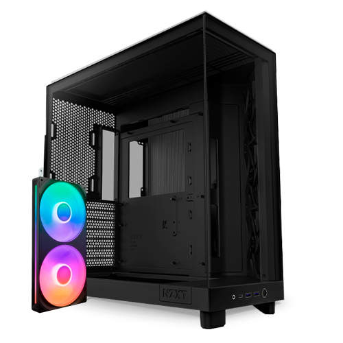 Bundle Gabinete NZXT H6 FLOW BLACK, Cristal Templado, Mini-ITX, Micro-ATX, ATX, USB 3.2, USB 3.2 Gen.2 Tipo C, Sin Fuente, Blanco + Unidad de Ventilador monocasco NZXT F280 RGB Core Black