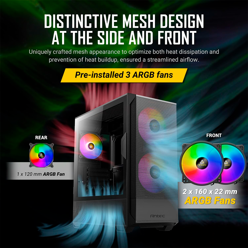 Gabinete Antec NX416L, Midi-Tower, ATX/Micro-ATX/Mini-ITX, Panel Frontal de Malla de Alto Flujo de Aire, Tipo C, Cristal Templado, Negro, NX416 L - Image 3