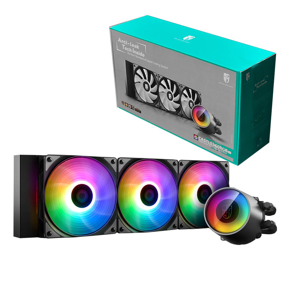 Sistema de Enfriamiento Liquido AIO Deepcool Castle 360 RGB V2 - 120mm X3 Intel y Amd (Listo para AM4 y TR4) Aura Sync, RGB Fusión etc., Sistema Antifuga, DP-GS-H12AR-CSL360V2
